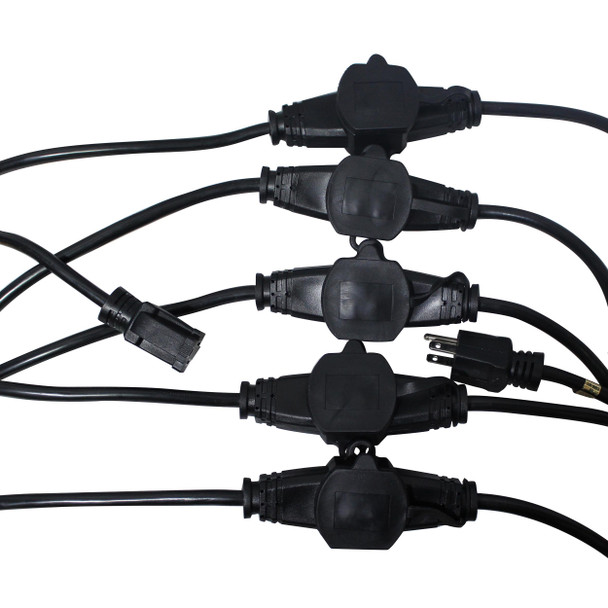 Rear view of six female Edison outlets on the ProX XC-MEP12-326 power distribution extension cable.