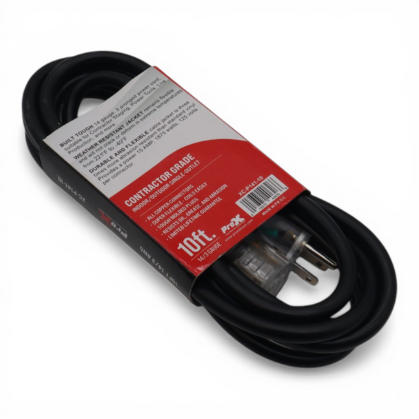 Rear view of the ProX XC-P141-10 product packaging showing cable information and specifications.