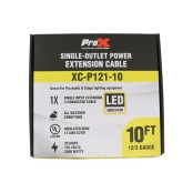 Front view of ProX XC-P121-10 10ft 12 AWG power extension cord retail packaging.