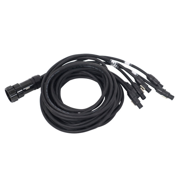 ProX XC-P19PM6XTR1-CXMAX coiled 19-pin breakout cable with six powerCON True1 female extensions for professional touring and event production.
