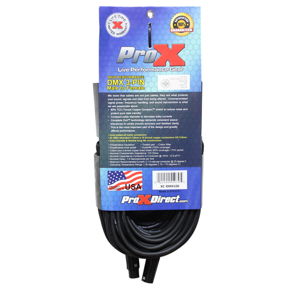 ProX XC-DMX50 50ft DMX cable technical specifications and features packaging