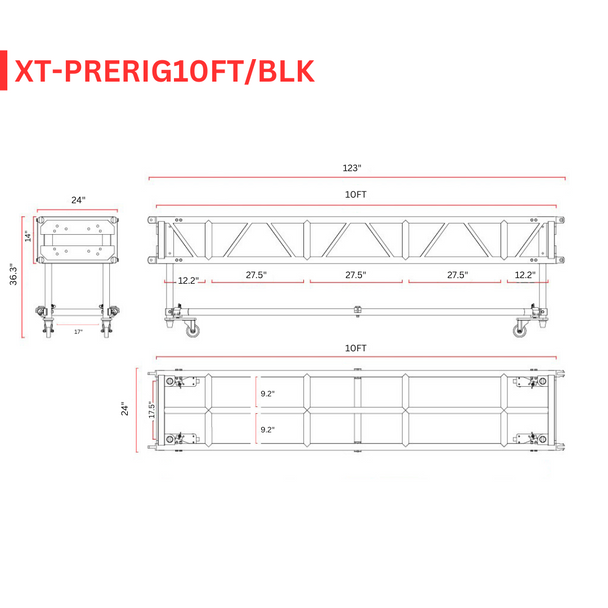 ProX 10 Ft. Pre-Rig Truss Segment with Removable Rolling Base System BLACK