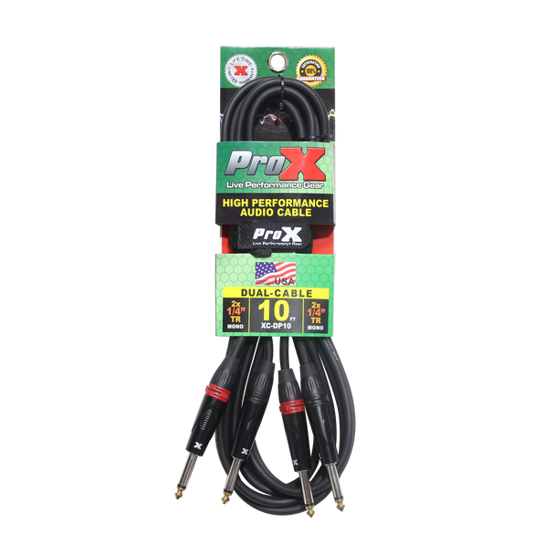 ProX XC-DP10 Dual 1/4 Inch TS Male Cable for Professional Audio Systems