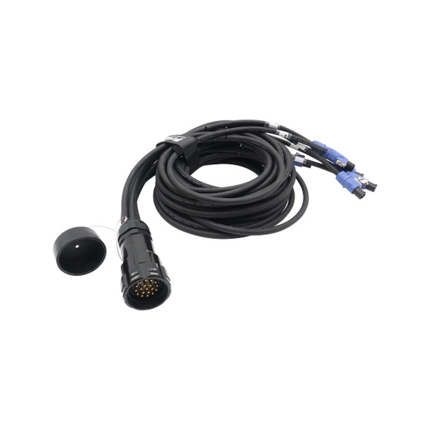 ProX 19-pin to 6x Blue powerCON Female breakout extension cable with professional stage power connectors