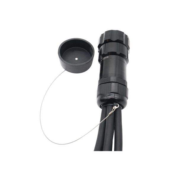 19-pin stage power connector with protective cap for touring, rental, and production environments