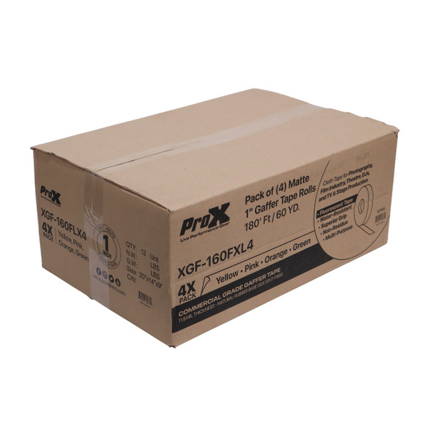 ProX 4-Pack 1 Inch 180 Ft. 60YD Multiple-Color Fluorescent Commercial Grade Gaffer Tape Pros Choice Non-Residue
