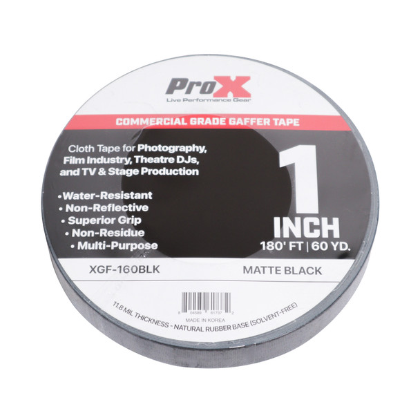 ProX 1 Inch 180 Ft. 60YD Matte Black Commercial Grade Gaffer Tape Pros Choice Non-Residue