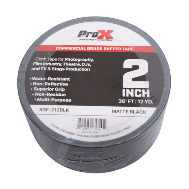 ProX 2 Inch 36 Ft. 12YD Matte Black Commercial Grade Gaffer Tape Pros Choice Non-Residue