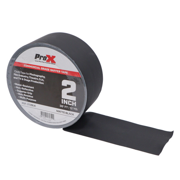 ProX 2 Inch 36 Ft. 12YD Matte Black Commercial Grade Gaffer Tape Pros Choice Non-Residue
