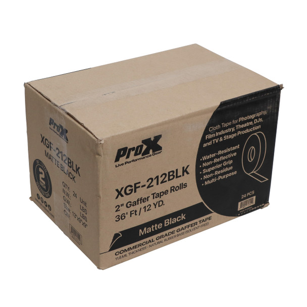 ProX 2 Inch 36 Ft. 12YD Matte Black Commercial Grade Gaffer Tape Pros Choice Non-Residue