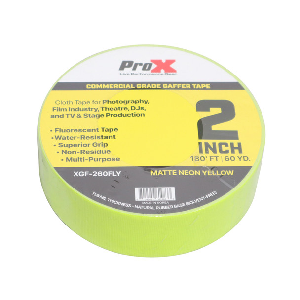 ProX 2 Inch 180 Ft. 60YD Fluorescent Yellow Commercial Grade Gaffer Tape Pros Choice Non-Residue
