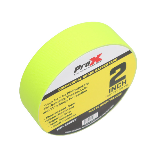 ProX 2 Inch 180 Ft. 60YD Fluorescent Yellow Commercial Grade Gaffer Tape Pros Choice Non-Residue