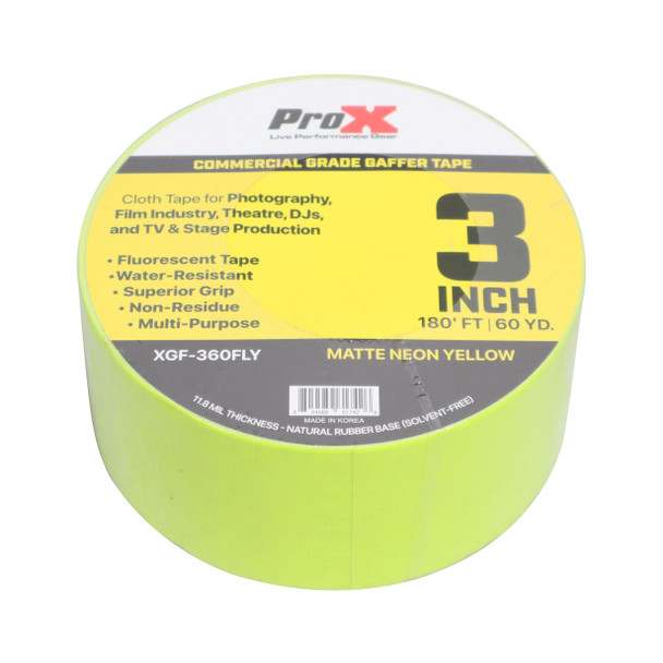 ProX 3 Inch 180 Ft. 60YD Fluorescent Yellow Commercial Grade Gaffer Tape Pros Choice Non-Residue