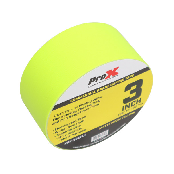 ProX 3 Inch 180 Ft. 60YD Fluorescent Yellow Commercial Grade Gaffer Tape Pros Choice Non-Residue