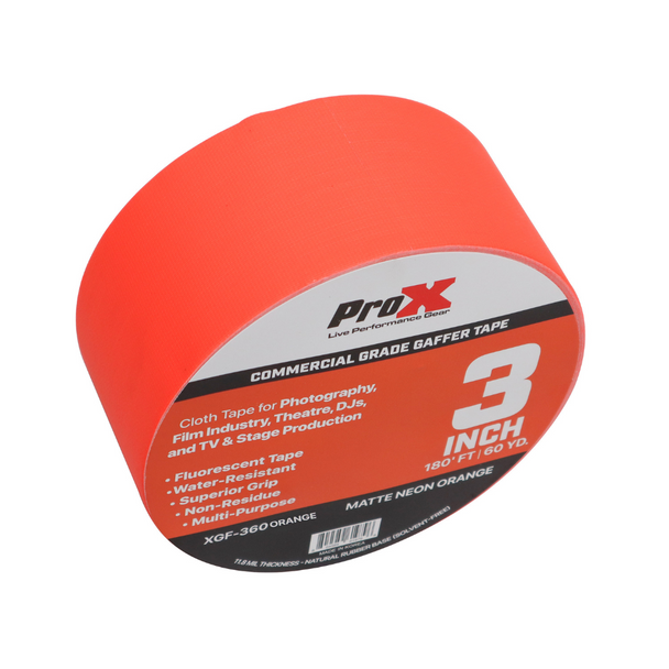 ProX 3 Inch 180 Ft. 60YD Fluorescent Orange Commercial Grade Gaffer Tape AV Pros Choice Non-Residue