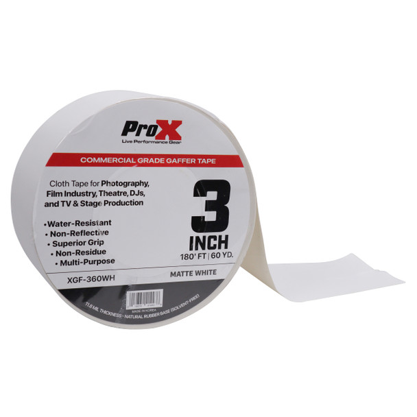 ProX 3 Inch 180 Ft. 60YD Matte White Commercial Grade Gaffer Tape Pros Choice Non-Residue