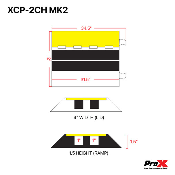 ProX 2-Channel Rubber Cable Protector Ramp Speed Bump Cover Indoor Outdoor " Supports up to 60 Tons