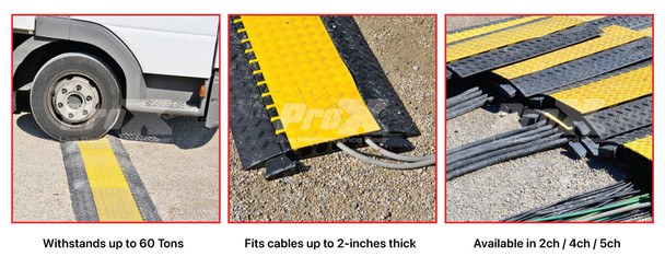 ProX 5-Channel Rubber Cable Protector Ramp Speed Bump Cover Indoor Outdoor " Supports up to 60 Tons