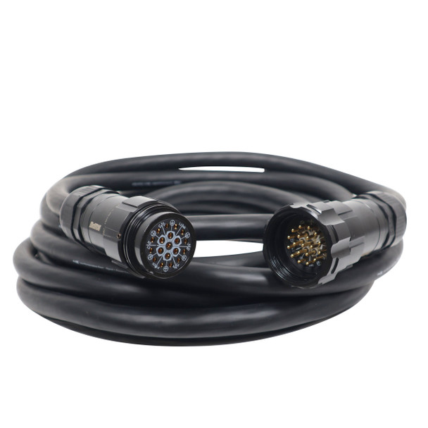 Coiled 19-pin extension cable with heavy-duty SJOOW construction for professional lighting systems