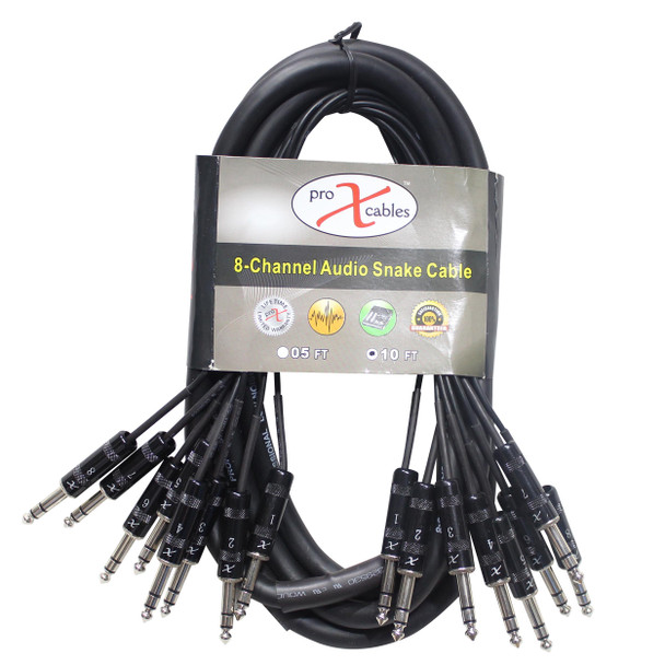 ProX XC-8TRS10 10ft 8 Channel 1/4 Inch TRS Audio Snake Cable