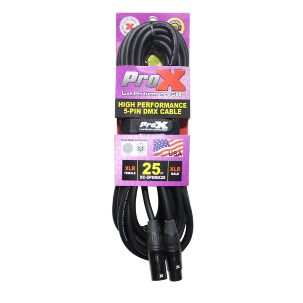 ProX XC-5PDMX10 professional 10ft 5-pin DMX512 cable retail packaging