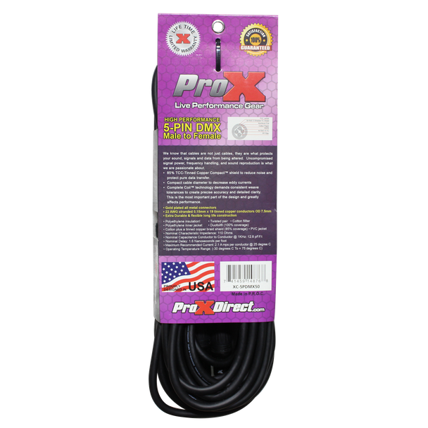 ProX XC-5PDMX25 5-pin DMX cable technical specifications and features