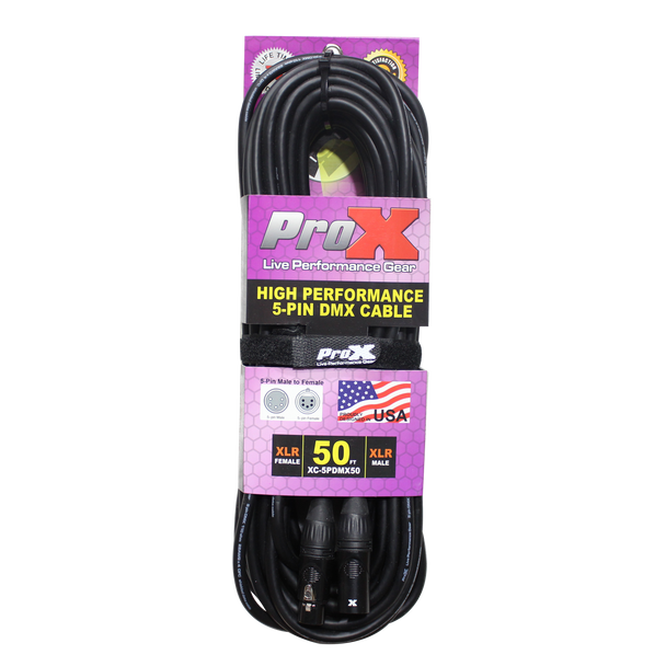 ProX XC-5PDMX25 professional 25ft 5-pin DMX512 cable retail packaging