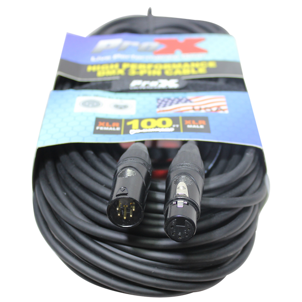 ProX XC-5PDMX100 coiled 100ft DMX512 cable with XLR5 connectors