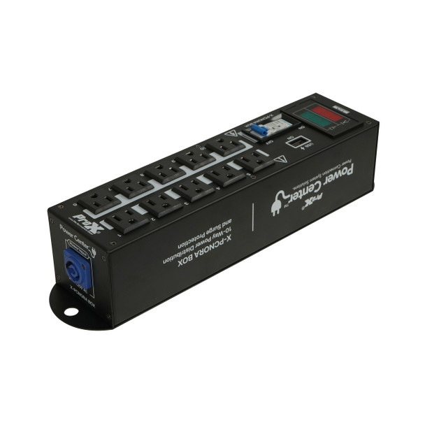 Compact 10-way powerCON power distribution box designed for concert lighting, LED video walls, and event power management