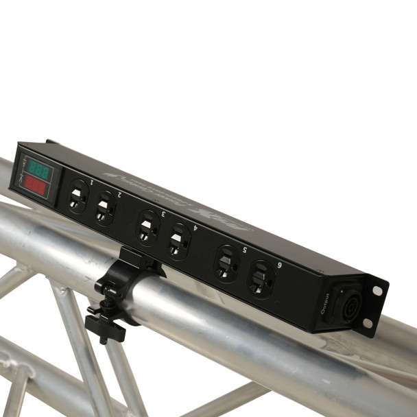 Professional power distribution box installed on lighting truss for live event and touring productions