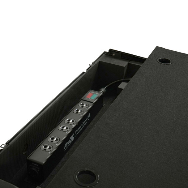 Rear mounting surface of ProX TARA power distribution unit featuring M10 threaded mount and installation hardware