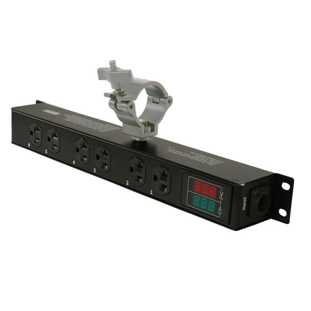 ProX TARA power distribution box mounted with truss clamp for professional lighting and event production rigs