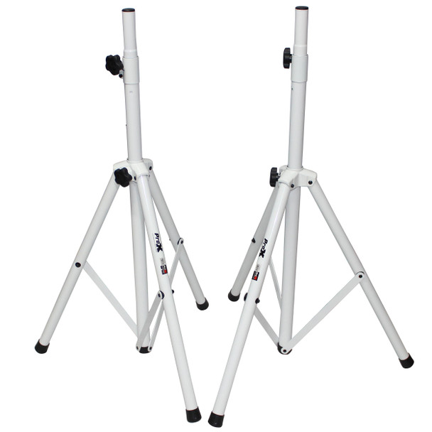 ProX White Heavy-Duty All Metal Speaker Tripod Stand Set of 2, 4-7 Ft. (44"-84") Cloud Series