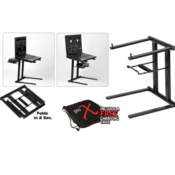 ProX XO DJ Foldable Laptop Stand with Adjustable Shelf & Carrying Bag - BLACK