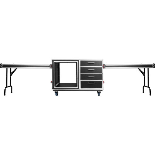 Gator GTOUR Workstation Flight Case with 12 RU Rack, Four Drawers, and Two Tables
