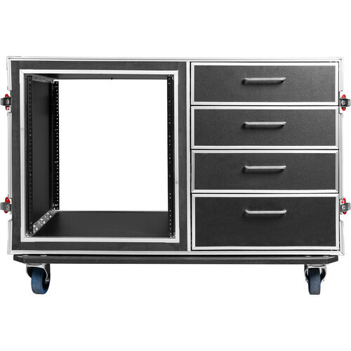 Gator GTOUR Workstation Flight Case with 12 RU Rack, Four Drawers, and Two Tables