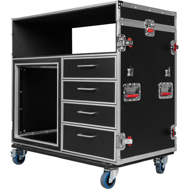 Gator GTOUR Mixer Case with 12 RU Rack, Four Drawers, and Two Tables
