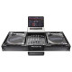 ODYSSEY Black Low Profile 12″ Format DJ Mixer and Two Battle Position Turntables Flight Coffin Case with Wheels and Glide Platform