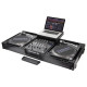 ODYSSEY Black Low Profile 12″ Format DJ Mixer and Two Battle Position Turntables Flight Coffin Case with Wheels and Glide Platform