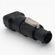 Angled view of ProX IEC C14 to TRUE1 Female power coupler for professional lighting and AV applications