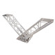 Front angle view of ProX V-shape aluminum truss DJ table with heavy-duty construction and modern stage-ready design