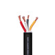 Cross-section of ProX XC-412-100 12 AWG 4-conductor speaker wire showing hybrid OFC/CCA conductors and durable black PVC insulation.