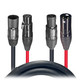 Close-up of ProX XC-TR112-XLR02 connectors featuring dual PowerKon and XLR terminations engineered for reliable audio and power transmission in professional environments.