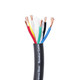 Cross-section of ProX XC-412-500 12 AWG 4-conductor speaker wire showing hybrid OFC/CCA conductors and durable black PVC outer jacket.