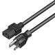Close-up of ProX XC-IEC14-06 power cable featuring NEMA 5-15P three-prong Edison plug and IEC 60320 C13 connector.