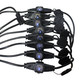 Front view of nine Edison outlets with safety plug inserts on the ProX XC-MEP12-529 power distribution extension cable.
