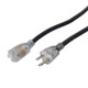 Detailed view of ProX XC-P121-10 12 AWG power extension cable connectors featuring grounded NEMA male plug and triple female outlet design.