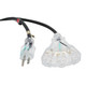 Close-up of NEMA 5-15P male plug and triple female outlet connector on ProX XC-P143-1 1ft 14 AWG power extension cord.