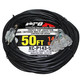 Coiled ProX XC-P143-50 50-foot heavy-duty extension cable featuring 14 AWG oxygen-free copper conductors, flexible PVC jacket, and three-outlet Edison splitter design for reliable power delivery.