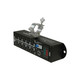 Angled view of 10-outlet Edison power distribution box with surge protection and 20A breaker for event production